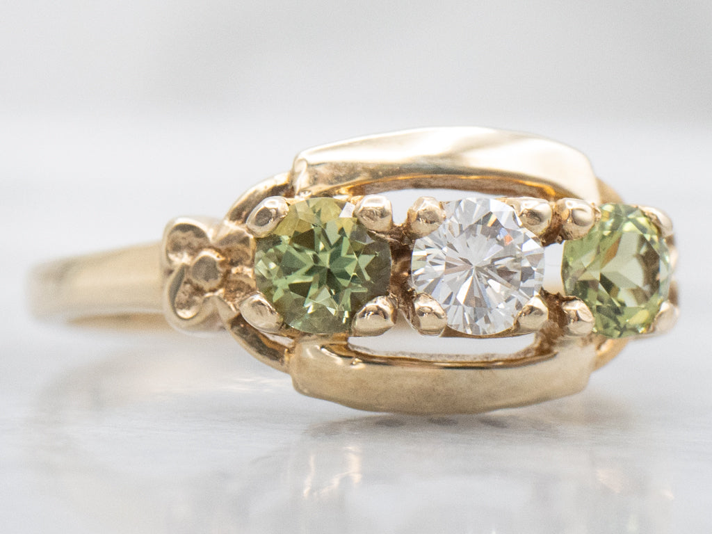 Vintage Gold Floral Diamond and Peridot Ring
