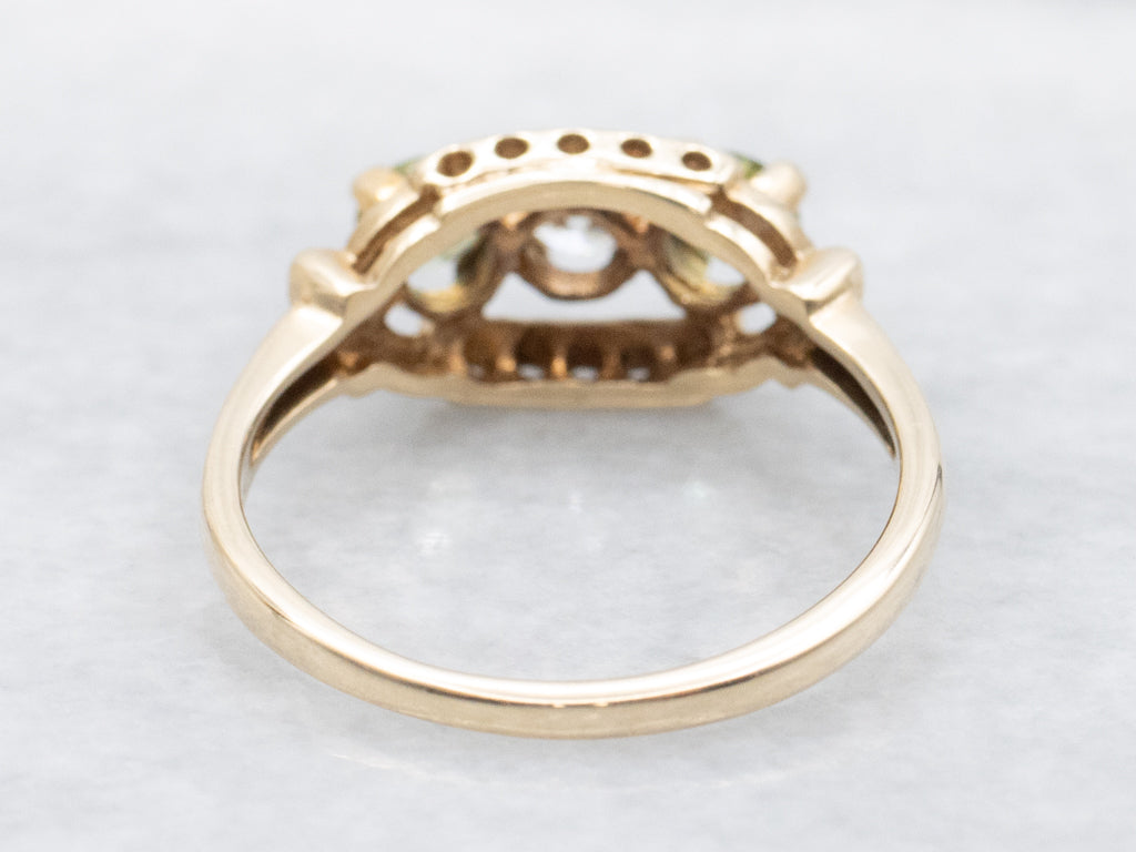 Vintage Gold Floral Diamond and Peridot Ring