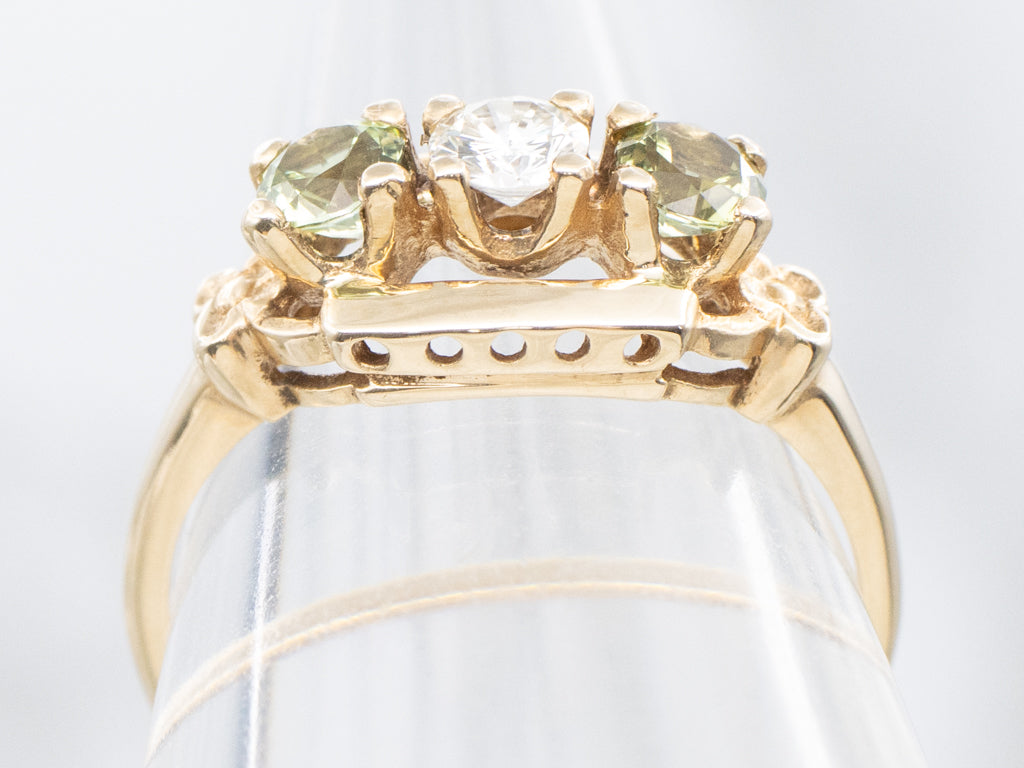 Vintage Gold Floral Diamond and Peridot Ring
