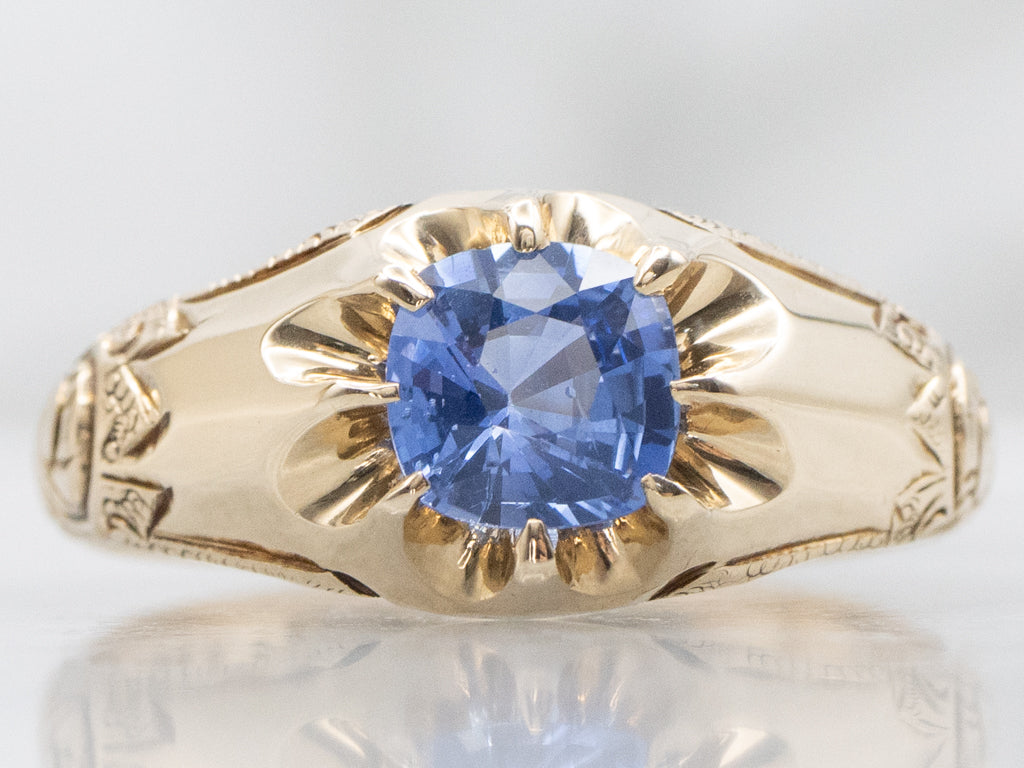 Belcher-Set Victorian Gold Sapphire Solitaire Ring
