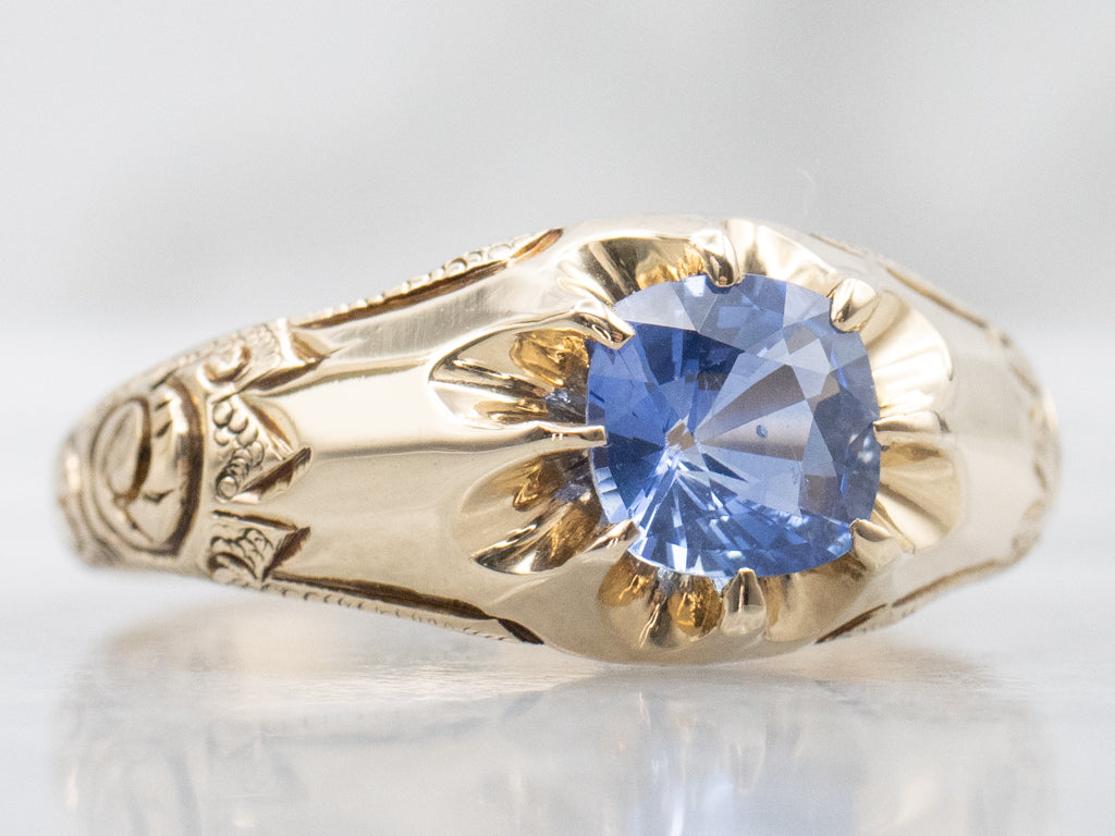 Belcher-Set Victorian Gold Sapphire Solitaire Ring