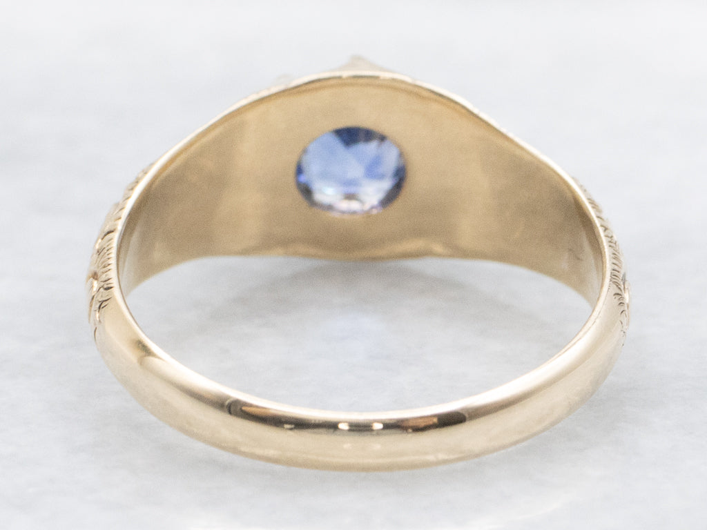 Belcher-Set Victorian Gold Sapphire Solitaire Ring