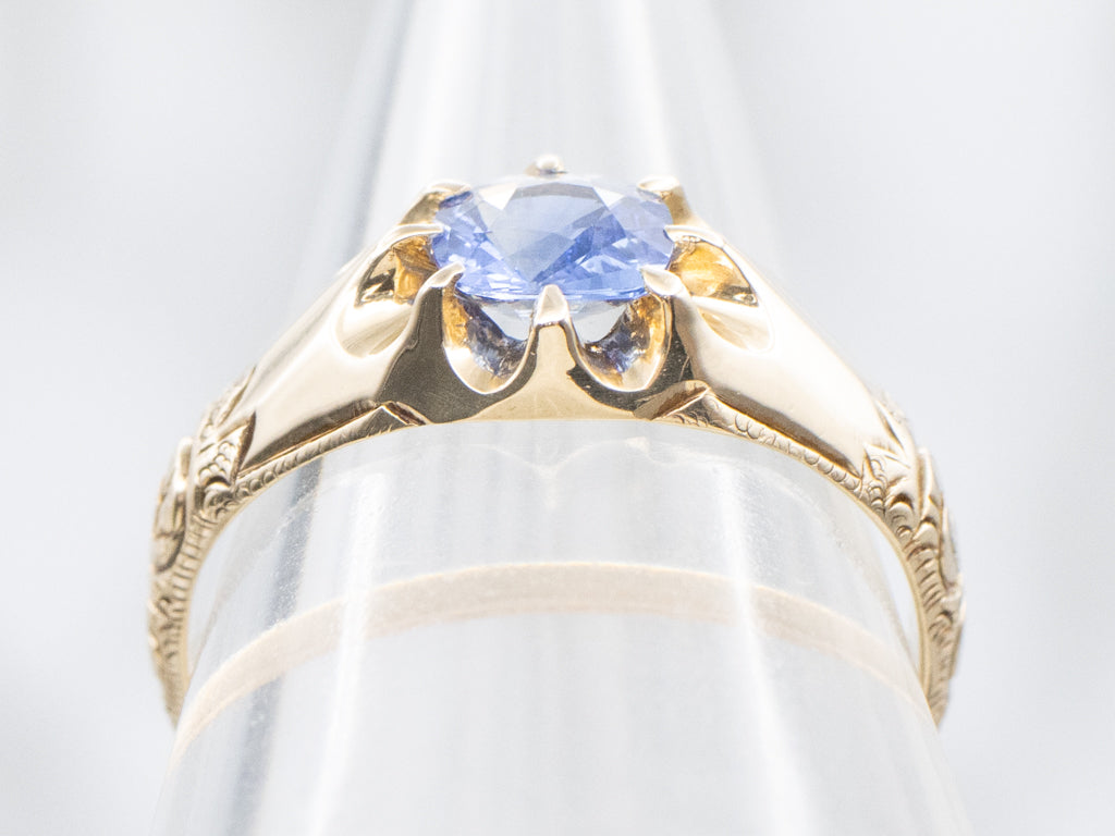 Belcher-Set Victorian Gold Sapphire Solitaire Ring