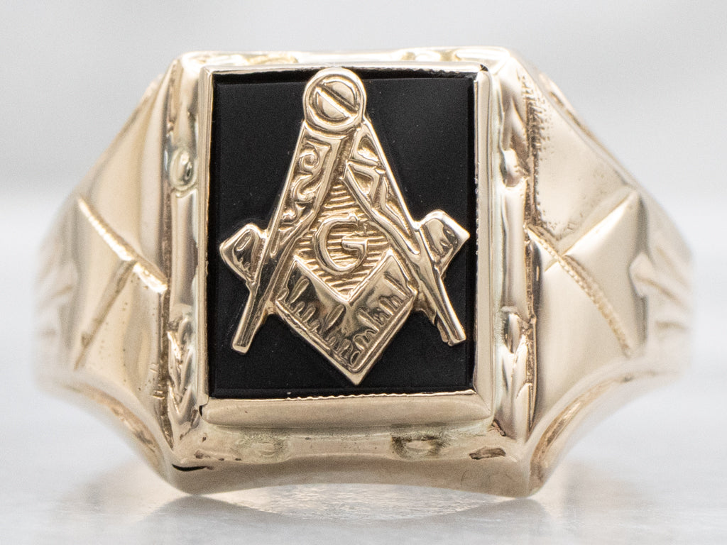Antique Gold Black Onyx Masonic Ring