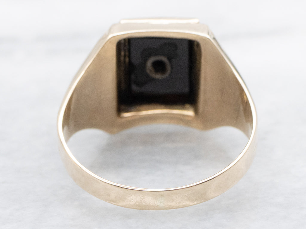 Antique Gold Black Onyx Masonic Ring