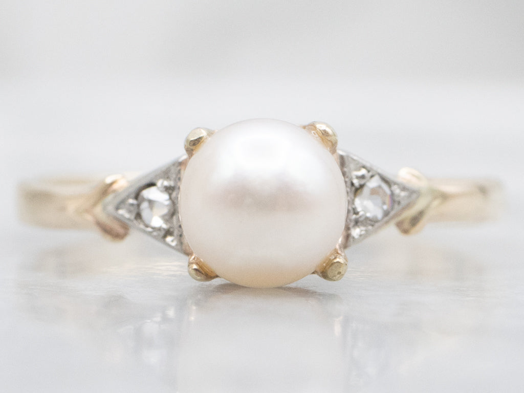 Vintage 1940s Pearl and Rose-Cut Diamond Ring