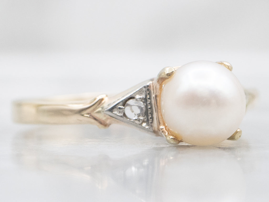 Vintage 1940s Pearl and Rose-Cut Diamond Ring