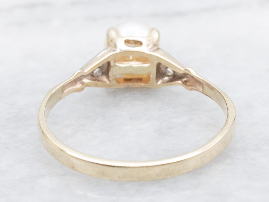 Vintage 1940s Pearl and Rose-Cut Diamond Ring