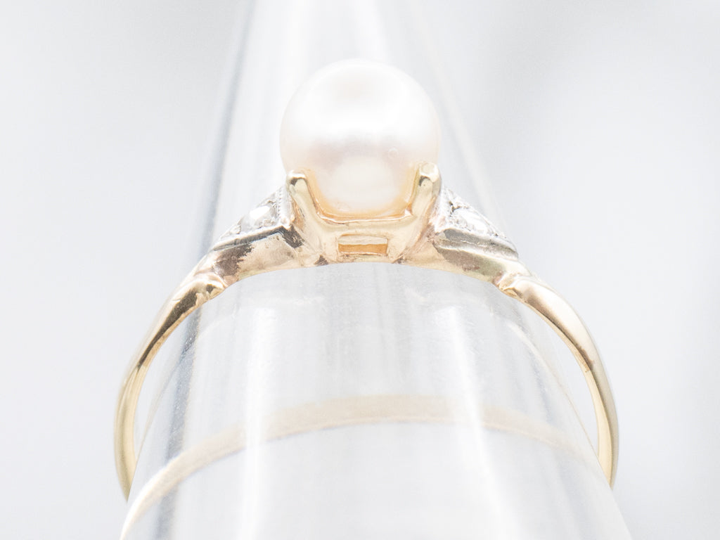 Vintage 1940s Pearl and Rose-Cut Diamond Ring