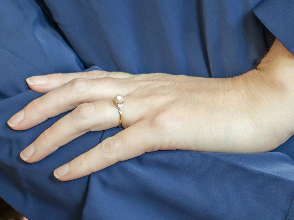 Vintage 1940s Pearl and Rose-Cut Diamond Ring
