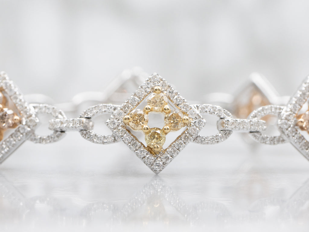 Champagne and Faint Yellow Diamond Tri-Color Gold Link Bracelet