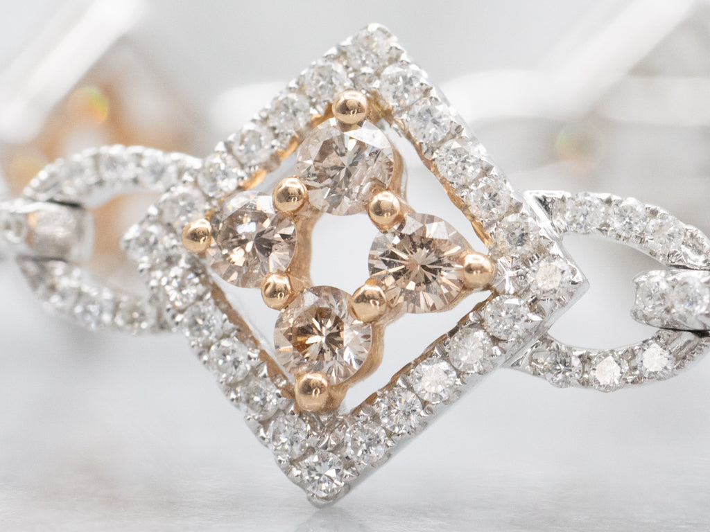 Champagne and Faint Yellow Diamond Tri-Color Gold Link Bracelet