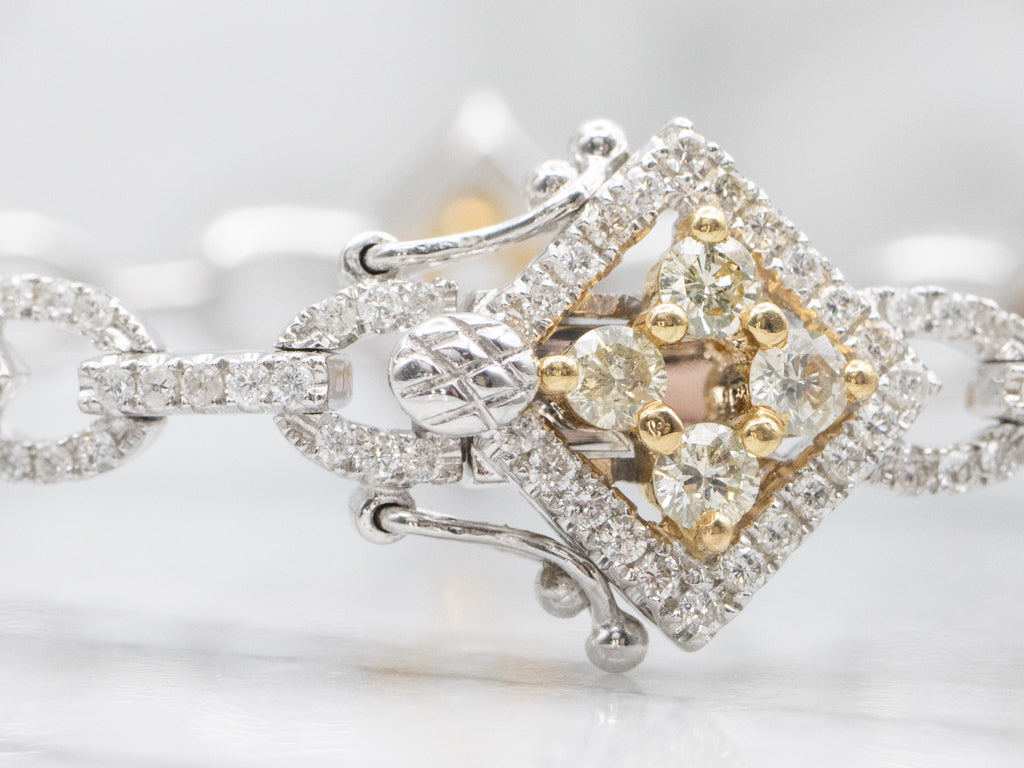 Champagne and Faint Yellow Diamond Tri-Color Gold Link Bracelet