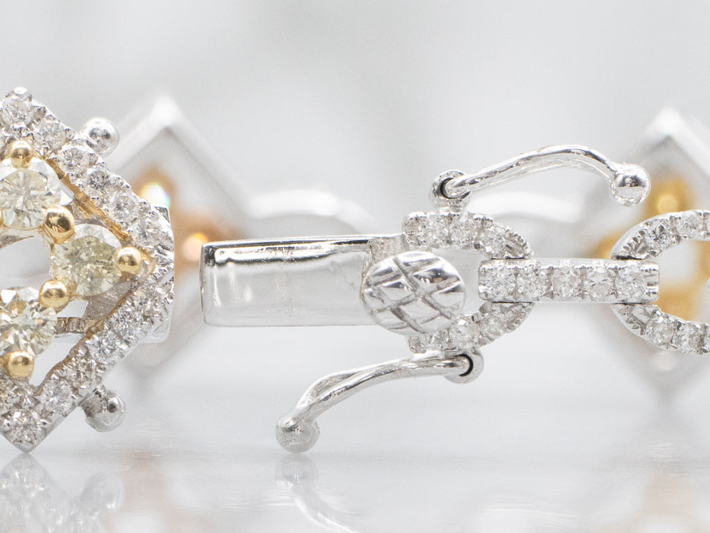 Champagne and Faint Yellow Diamond Tri-Color Gold Link Bracelet