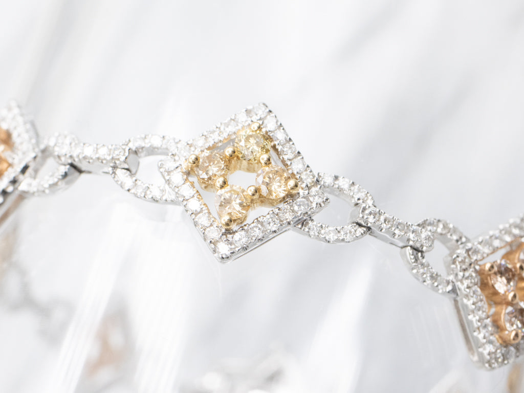 Champagne and Faint Yellow Diamond Tri-Color Gold Link Bracelet