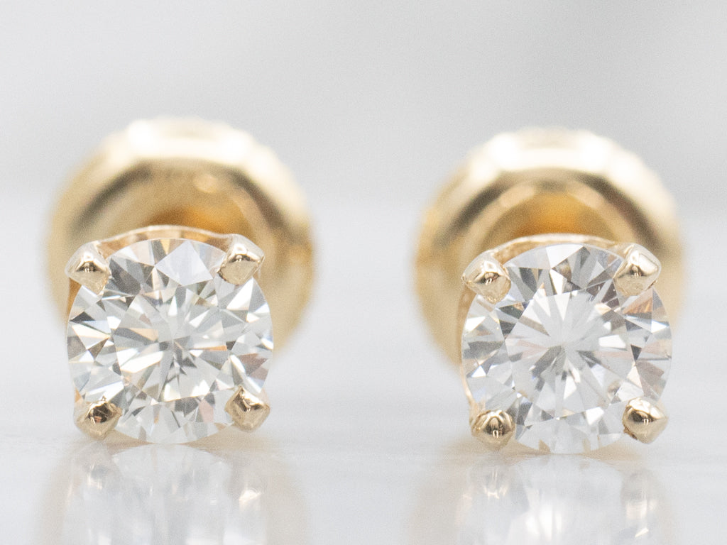 Round-Brilliant Diamond Yellow Gold Stud Earrings