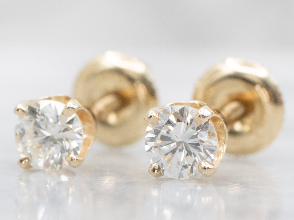Round-Brilliant Diamond Yellow Gold Stud Earrings