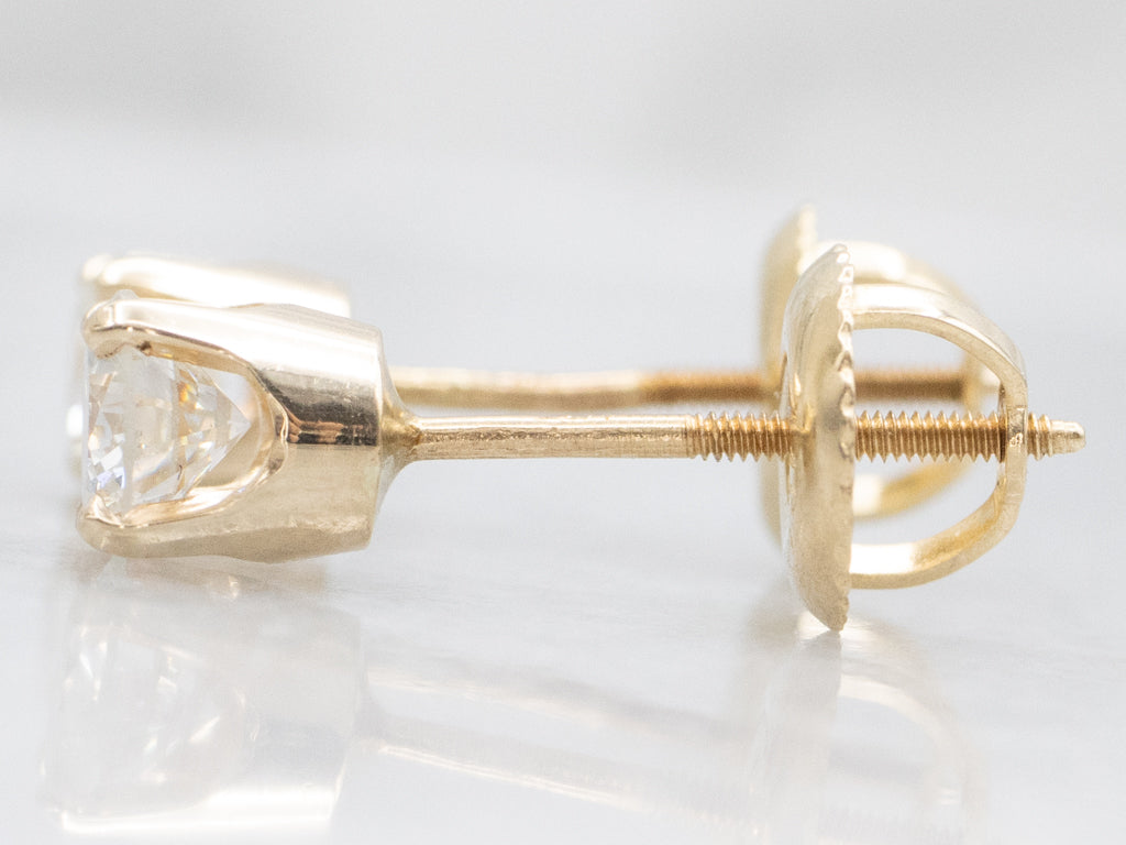 Round-Brilliant Diamond Yellow Gold Stud Earrings