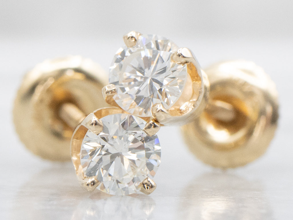 Round-Brilliant Diamond Yellow Gold Stud Earrings