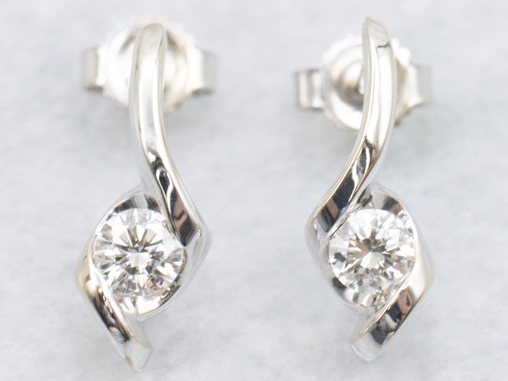 Modern White Gold Twisted Diamond Stud Earrings