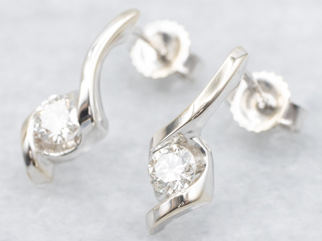 Modern White Gold Twisted Diamond Stud Earrings