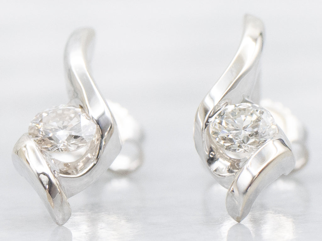 Modern White Gold Twisted Diamond Stud Earrings