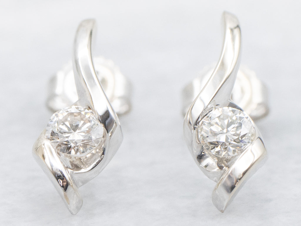 Modern White Gold Twisted Diamond Stud Earrings