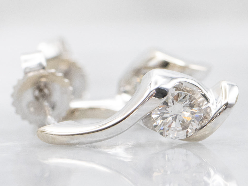 Modern White Gold Twisted Diamond Stud Earrings