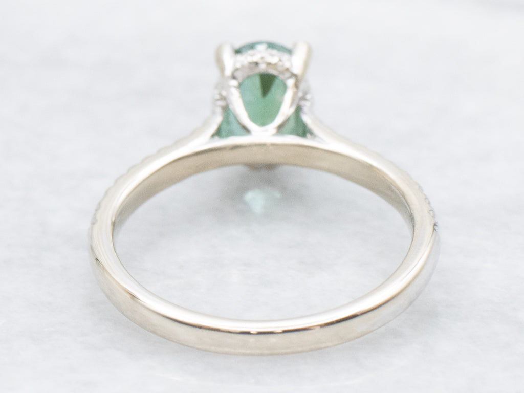 Modern Green Tourmaline and Hidden Diamond Halo Ring