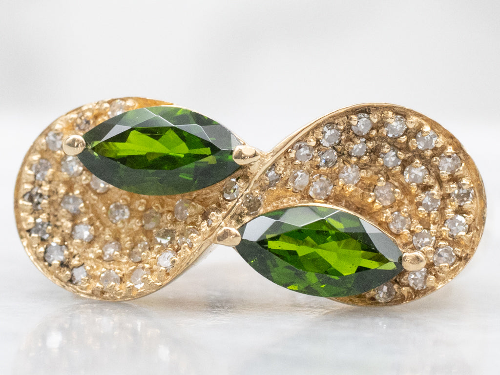 Double Marquise-Cut Diopside and Diamond Infinity Ring