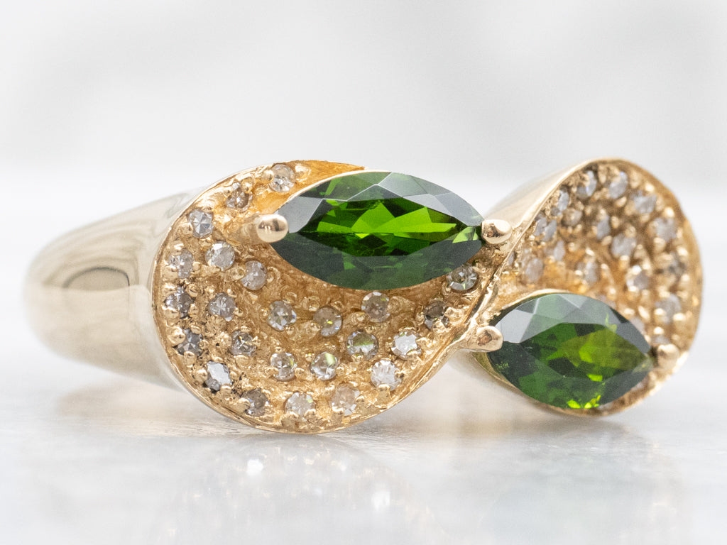 Double Marquise-Cut Diopside and Diamond Infinity Ring
