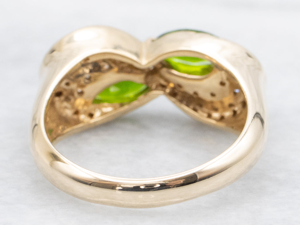 Double Marquise-Cut Diopside and Diamond Infinity Ring