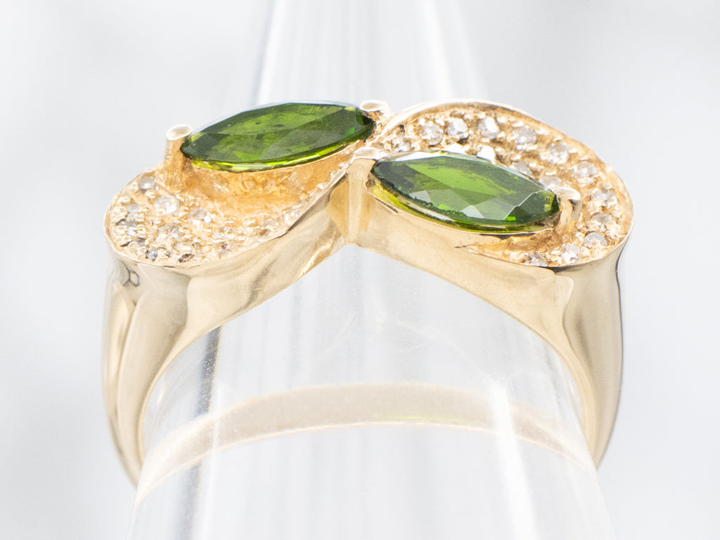 Double Marquise-Cut Diopside and Diamond Infinity Ring