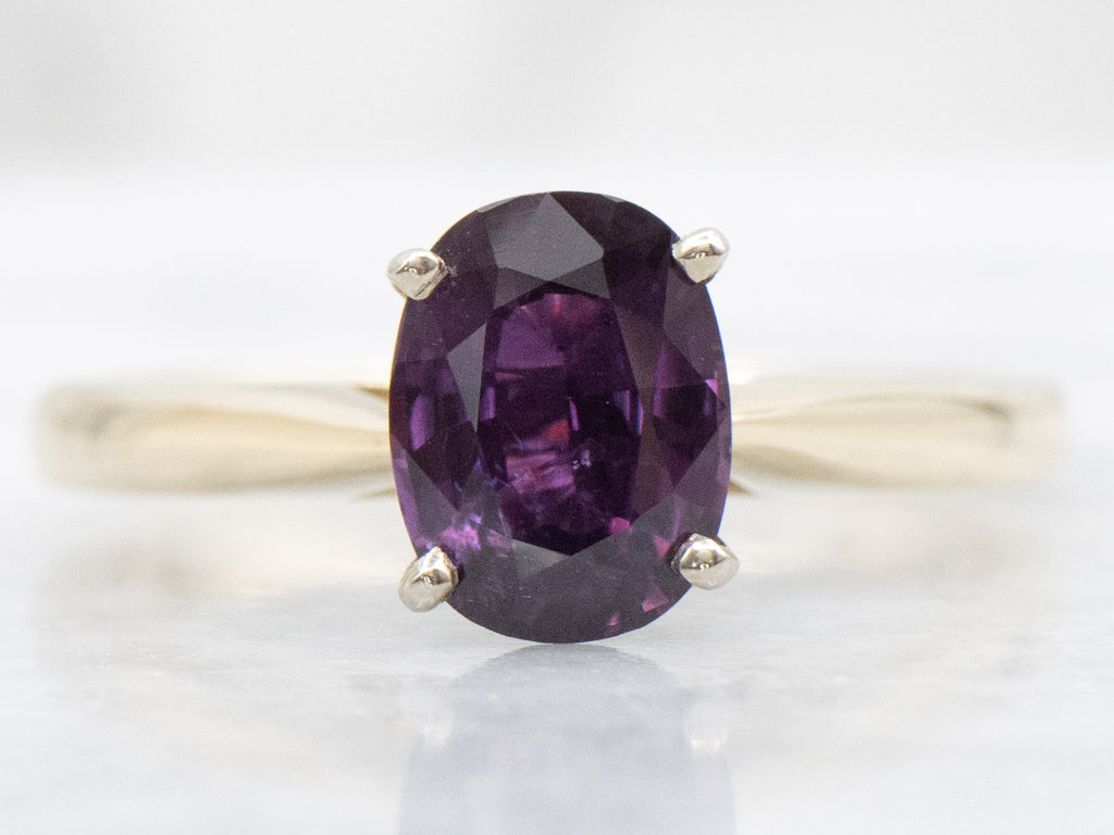 Purple Sapphire Solitaire in Two-Tone Gold Setting