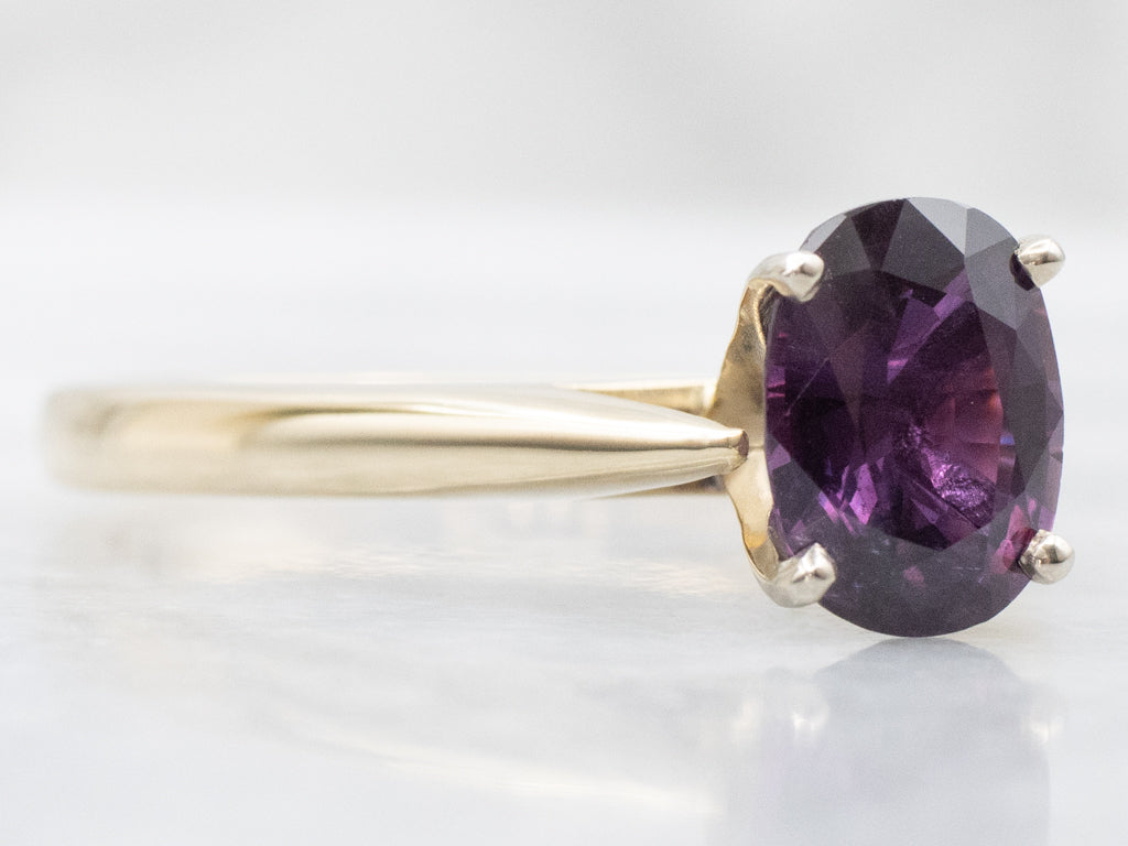 Purple Sapphire Solitaire in Two-Tone Gold Setting