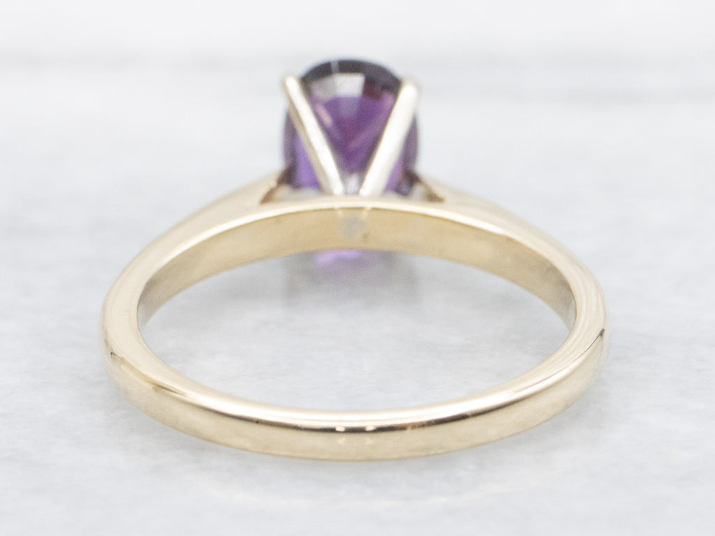 Purple Sapphire Solitaire in Two-Tone Gold Setting