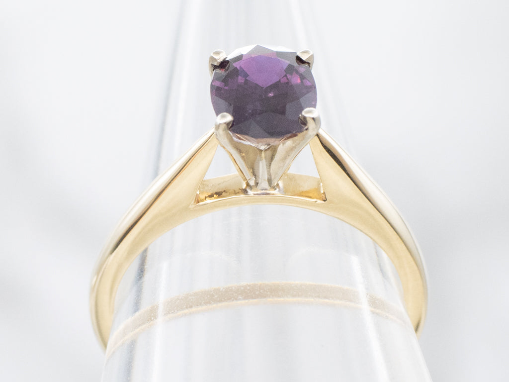 Purple Sapphire Solitaire in Two-Tone Gold Setting