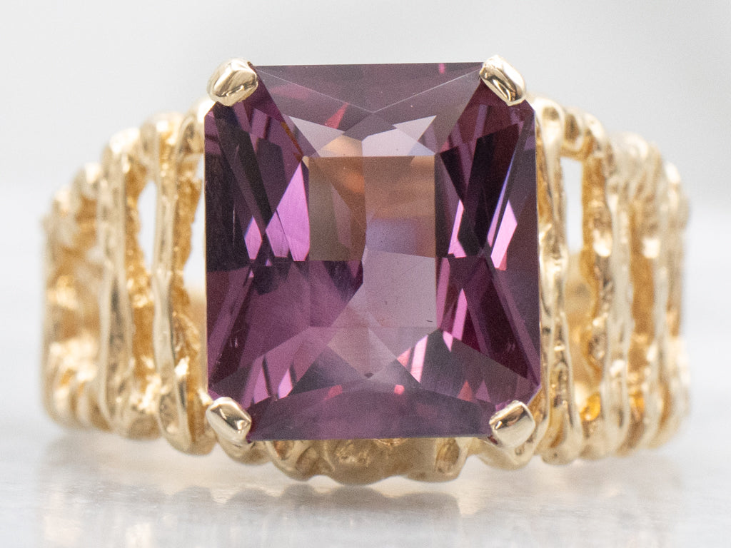 Fancy-Cut Rhodolite Garnet Gold Brutalist-Style Ring