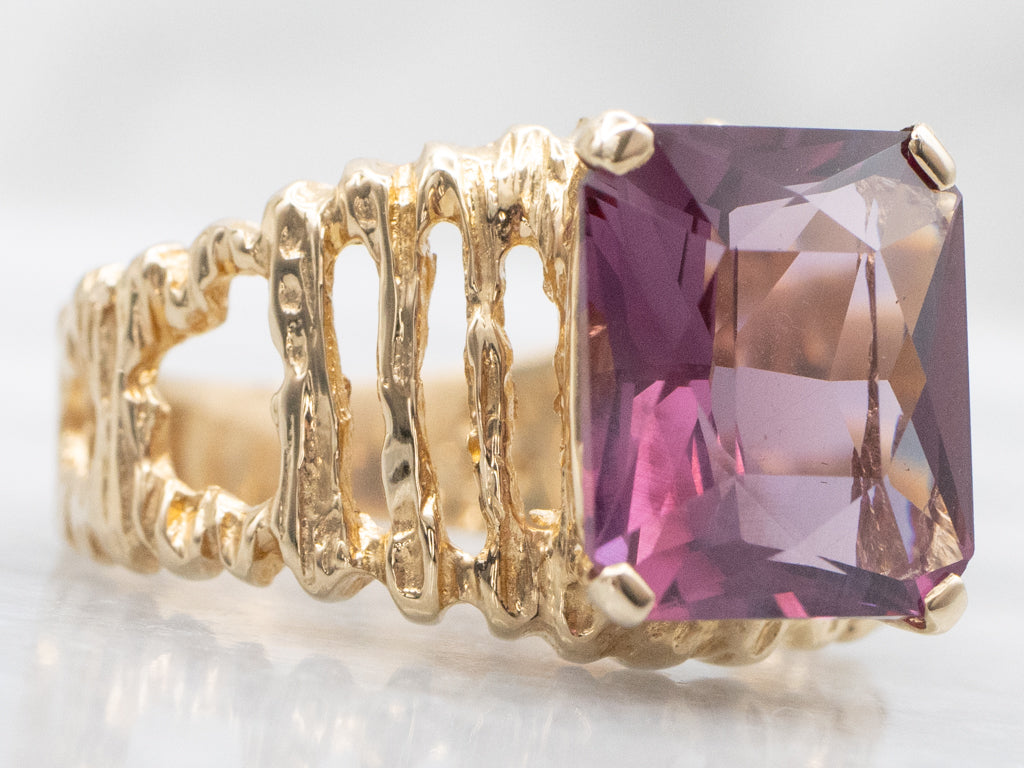 Fancy-Cut Rhodolite Garnet Gold Brutalist-Style Ring