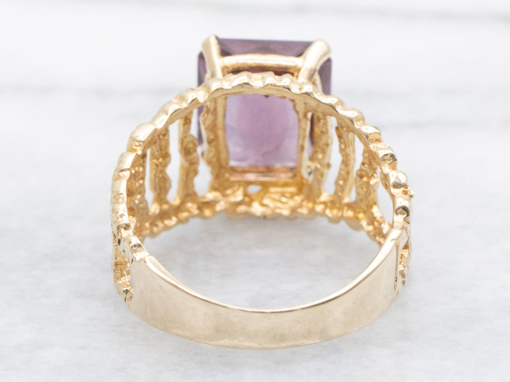 Fancy-Cut Rhodolite Garnet Gold Brutalist-Style Ring