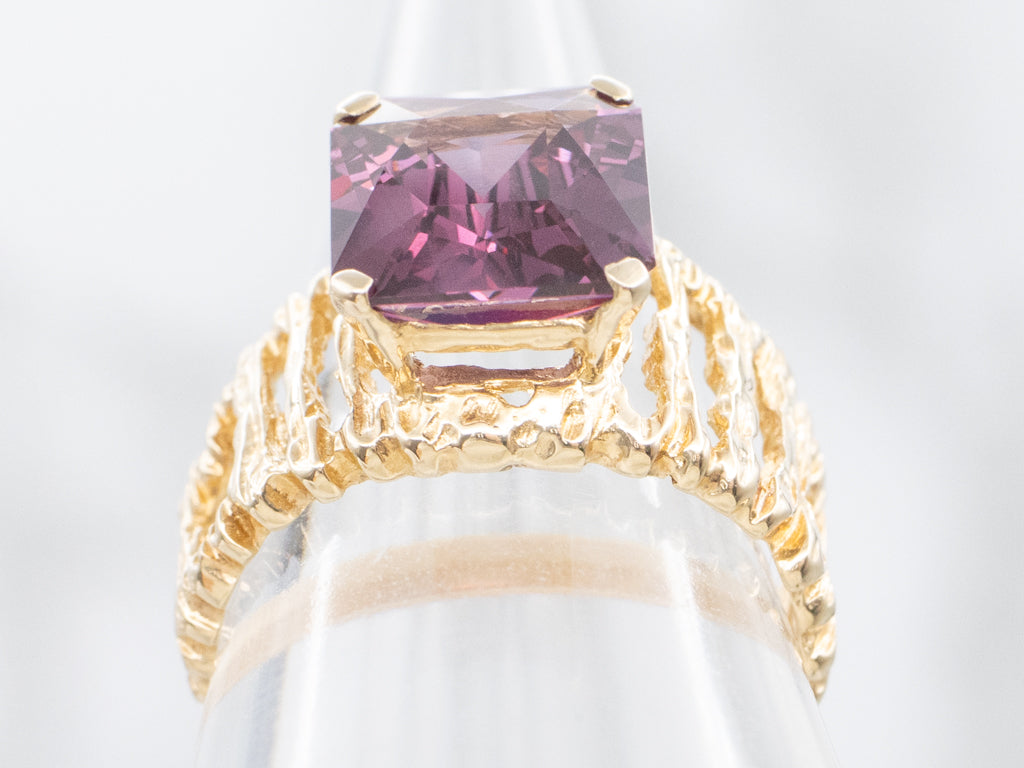 Fancy-Cut Rhodolite Garnet Gold Brutalist-Style Ring