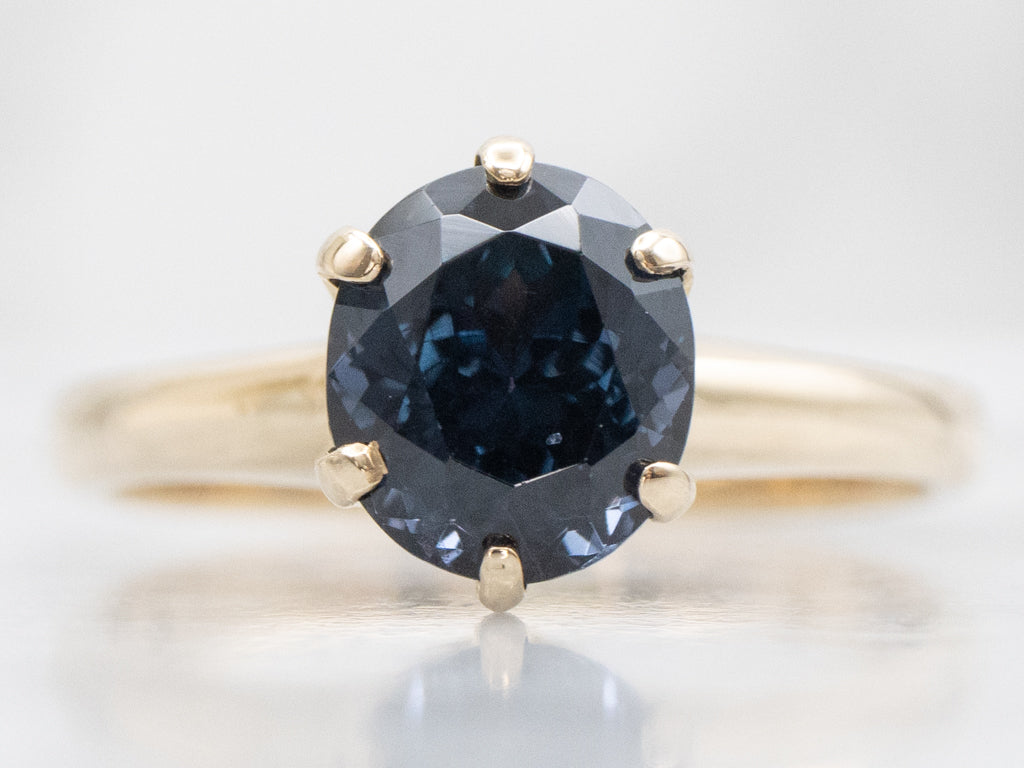 Blue Spinel Oval-Cut Gold Solitaire Ring