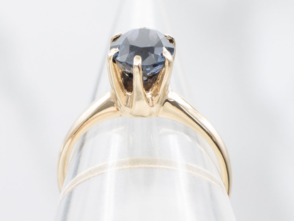 Blue Spinel Oval-Cut Gold Solitaire Ring