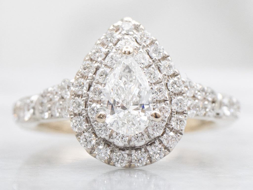 Enchanted Disney Ariel Pear-Shaped Diamond Double Halo Engagement Ring