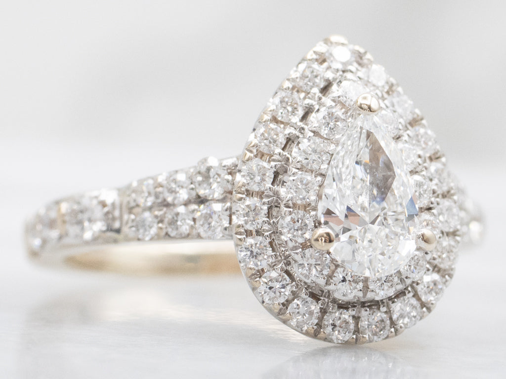 Enchanted Disney Ariel Pear-Shaped Diamond Double Halo Engagement Ring