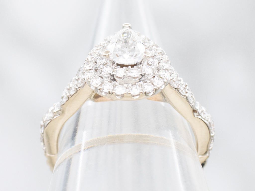 Enchanted Disney Ariel Pear-Shaped Diamond Double Halo Engagement Ring