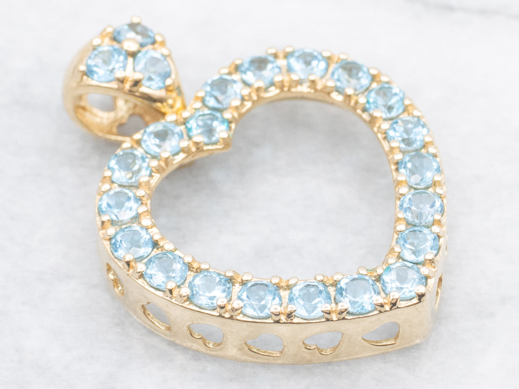 Yellow Gold Blue Topaz Gemstone Heart Pendant