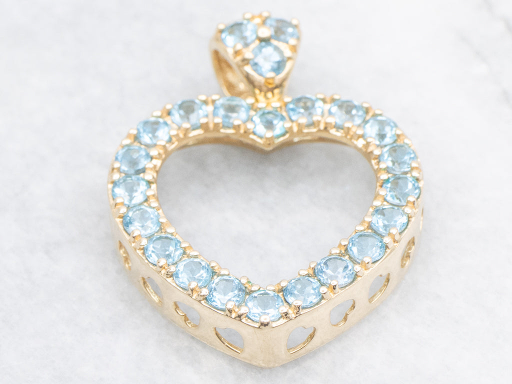 Yellow Gold Blue Topaz Gemstone Heart Pendant