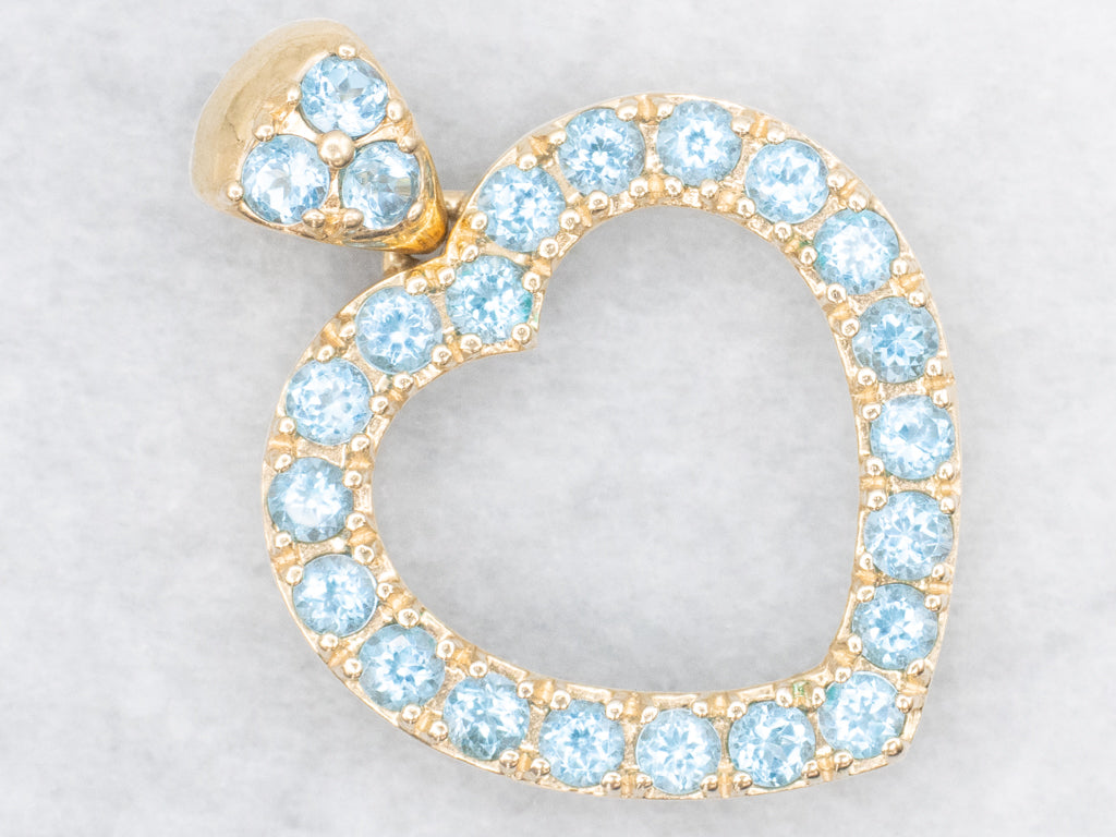 Yellow Gold Blue Topaz Gemstone Heart Pendant