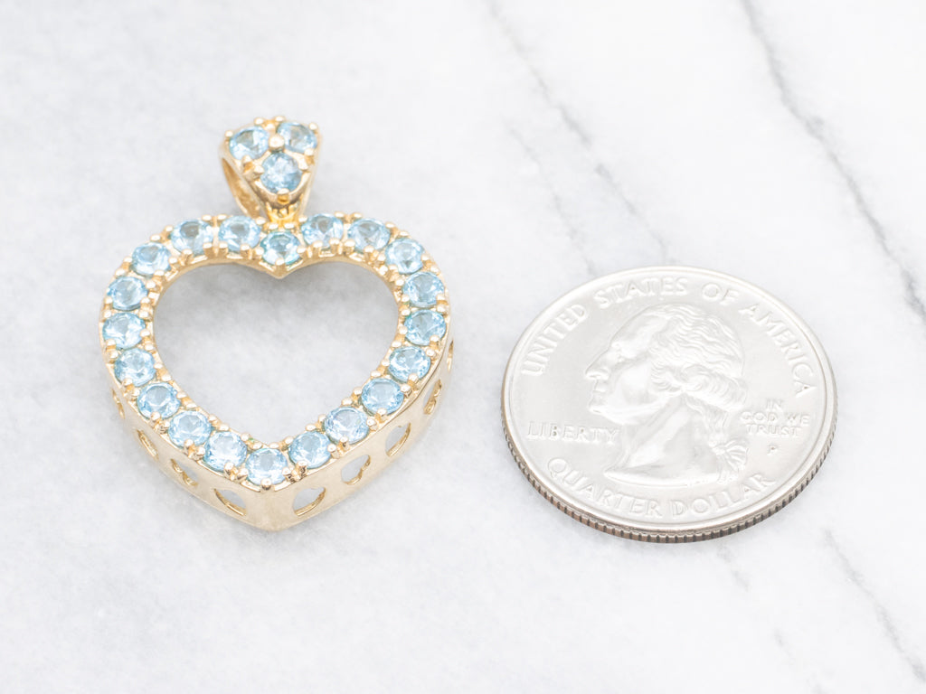 Yellow Gold Blue Topaz Gemstone Heart Pendant
